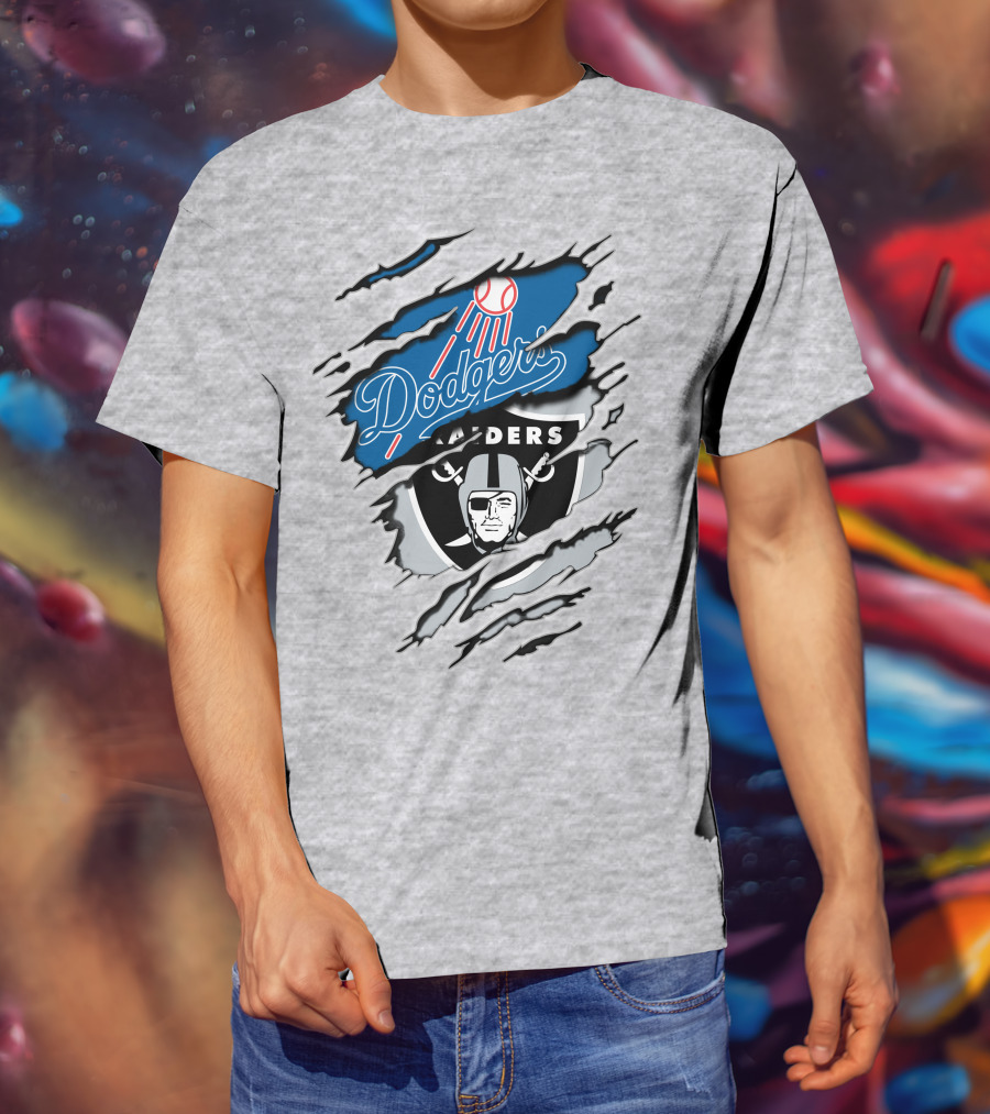 Dodgers Raiders Dual Logo Fan Tribute T-Shirt