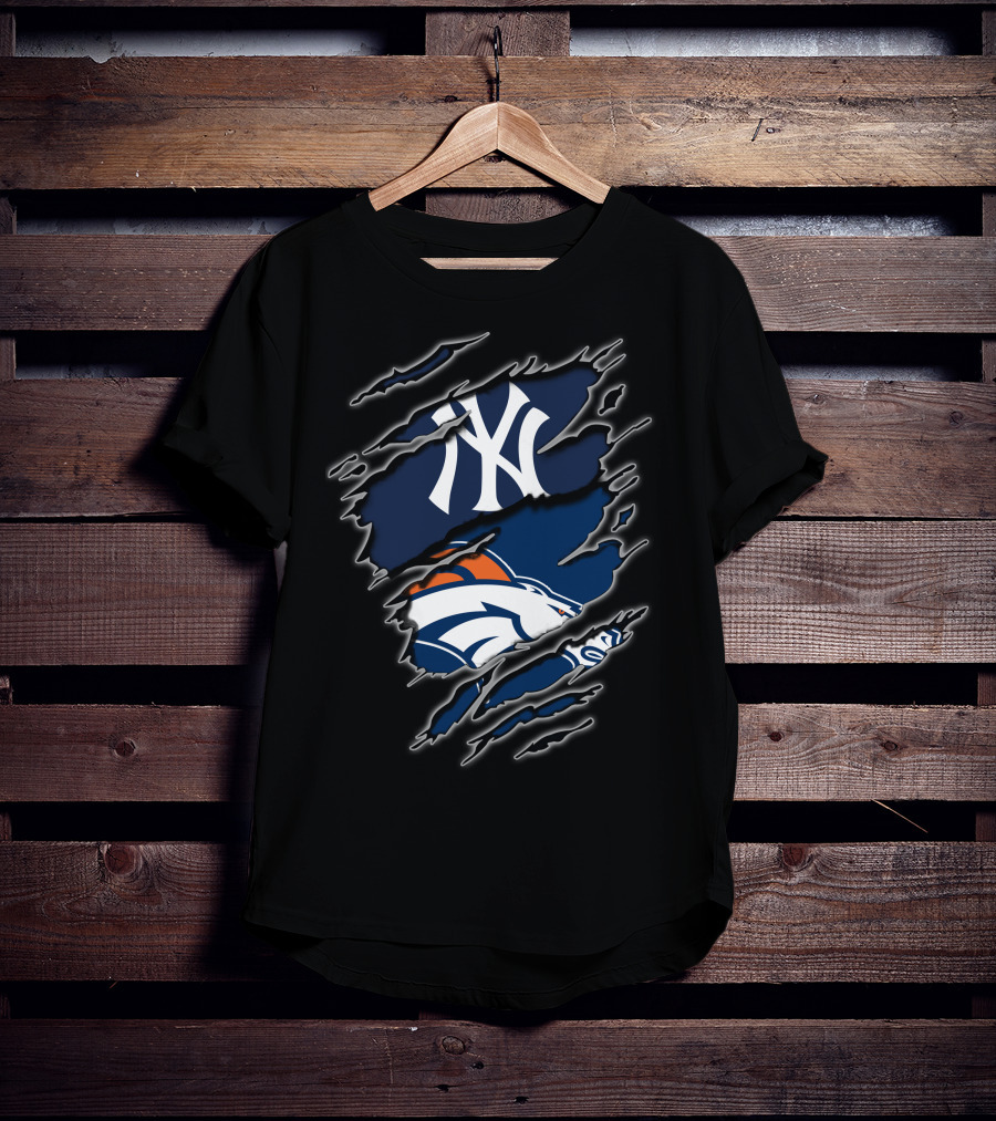 Yankees Broncos Fans Logos Fusion T-Shirt