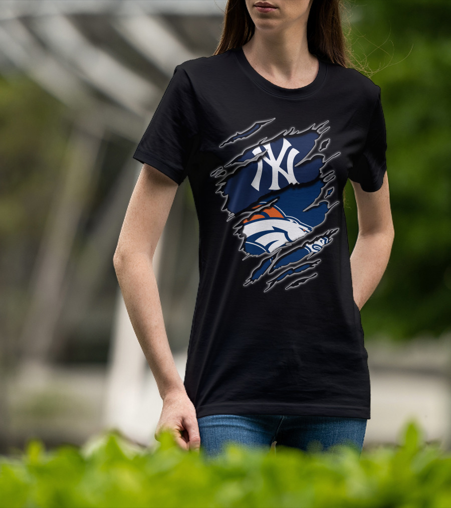 Yankees Broncos Fans Logos Fusion T-Shirt