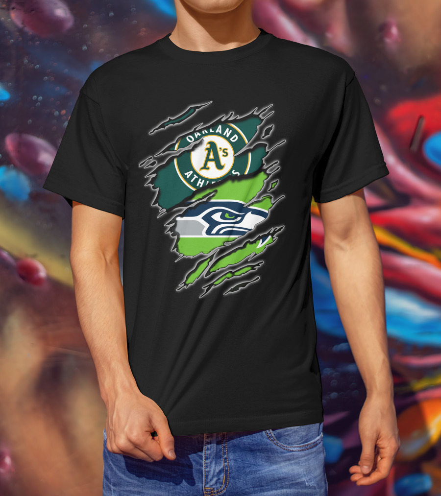 Oakland Athletics Seattle Seahawks Fan Crossover T-Shirt