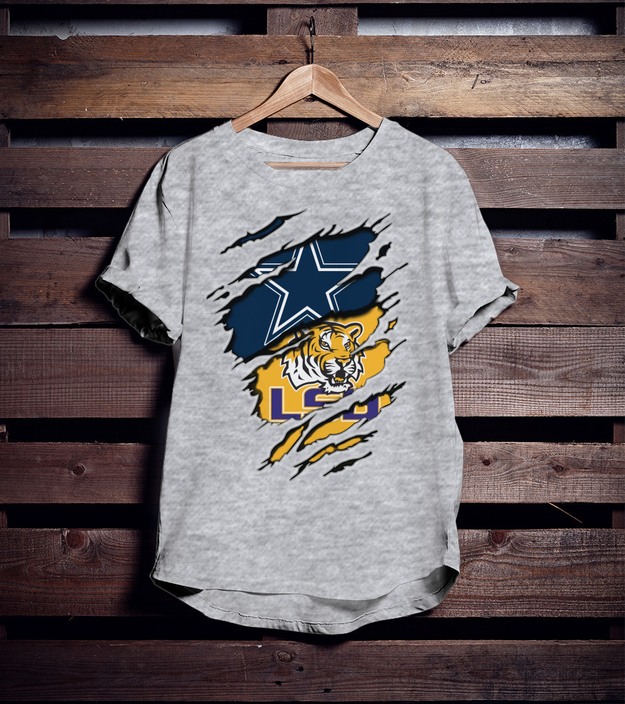 Dallas Cowboys Star And Lsu Tigers Logo Fusion T-Shirt