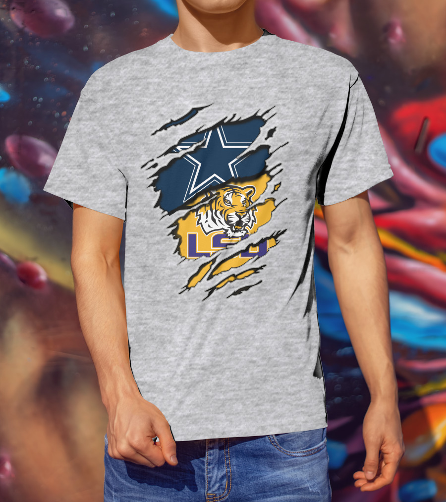 Dallas Cowboys Star And Lsu Tigers Logo Fusion T-Shirt