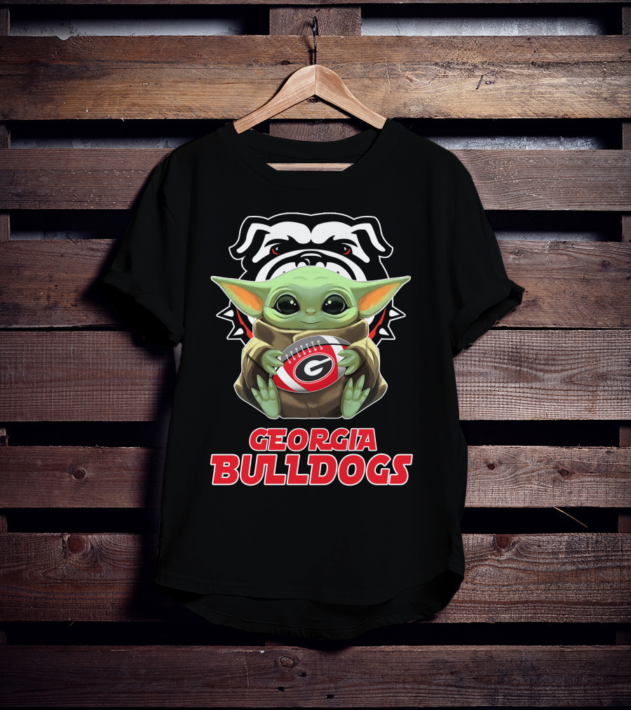 Georgia Bulldogs Baby Yoda Fan Football T-Shirt