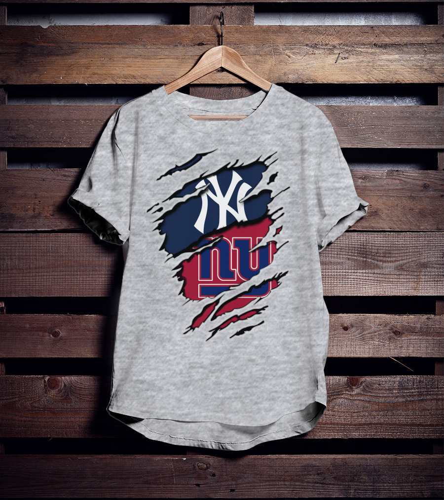 New York Yankees New York Giants Ripped Torn Combo T-Shirt