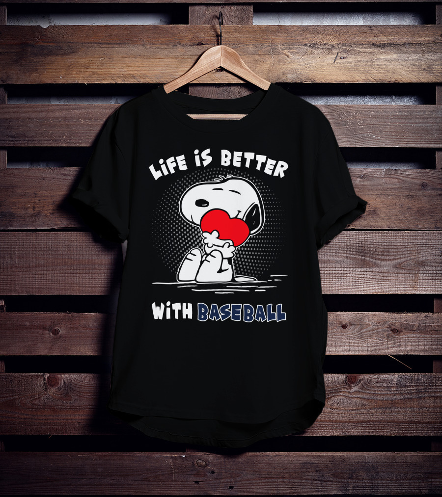 Life Is Better With Baseball Snoopy Hugging Heart T-Shirt