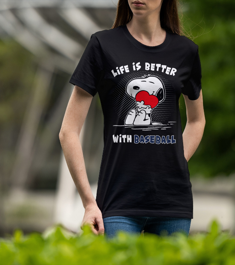 Life Is Better With Baseball Snoopy Hugging Heart T-Shirt