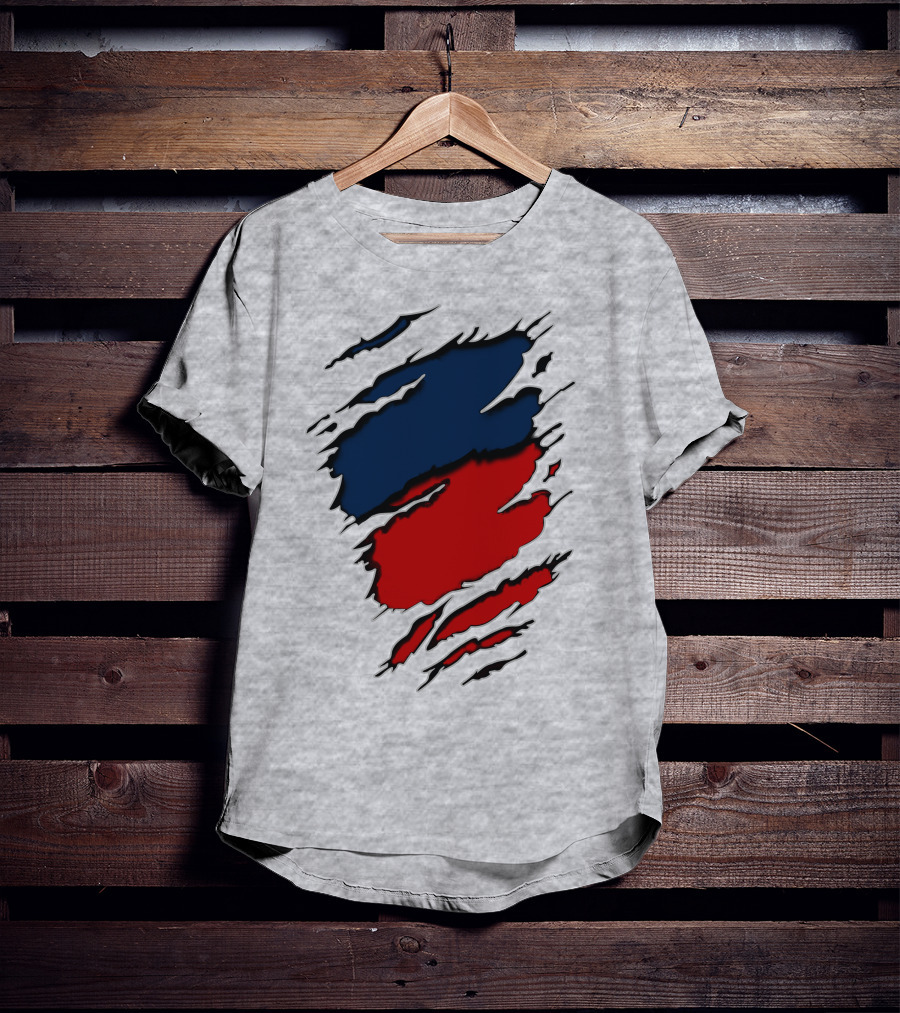 Nhap Blue And Red Torn Texture Claw Mark T-Shirt