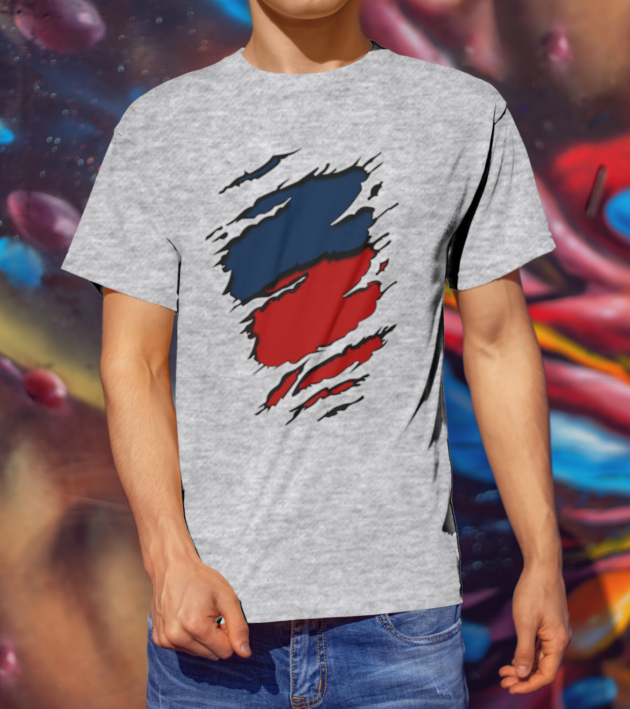Nhap Blue And Red Torn Texture Claw Mark T-Shirt