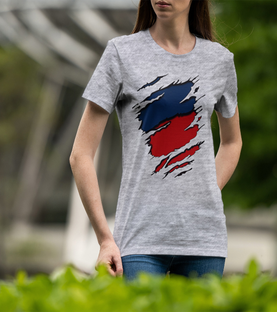Nhap Blue And Red Torn Texture Claw Mark T-Shirt