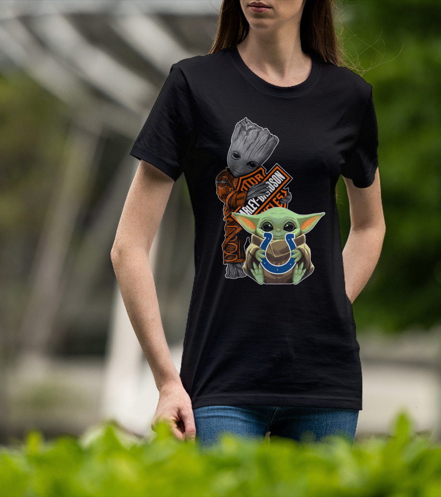 Harley Davidson Groot And Baby Yoda Colts T-Shirt
