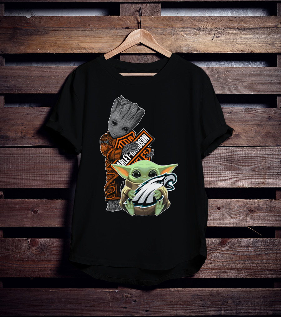 Groot Harley Davidson Sign Baby Yoda Eagles T-Shirt