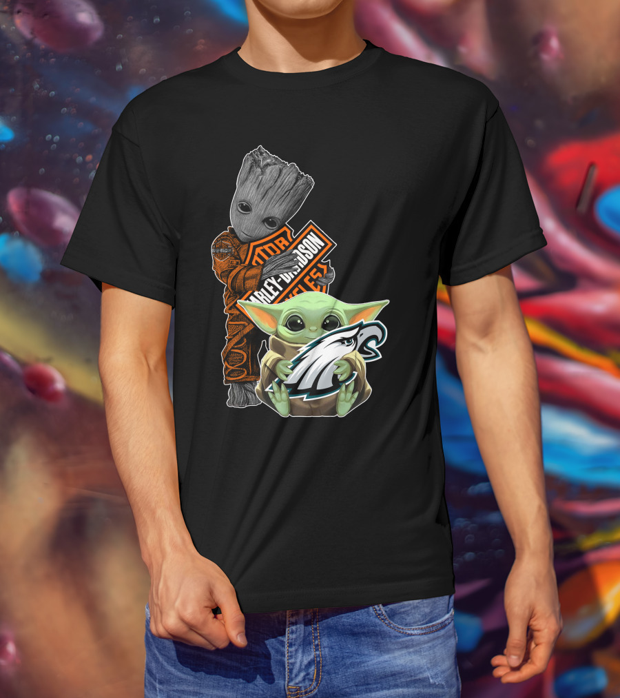 Groot Harley Davidson Sign Baby Yoda Eagles T-Shirt