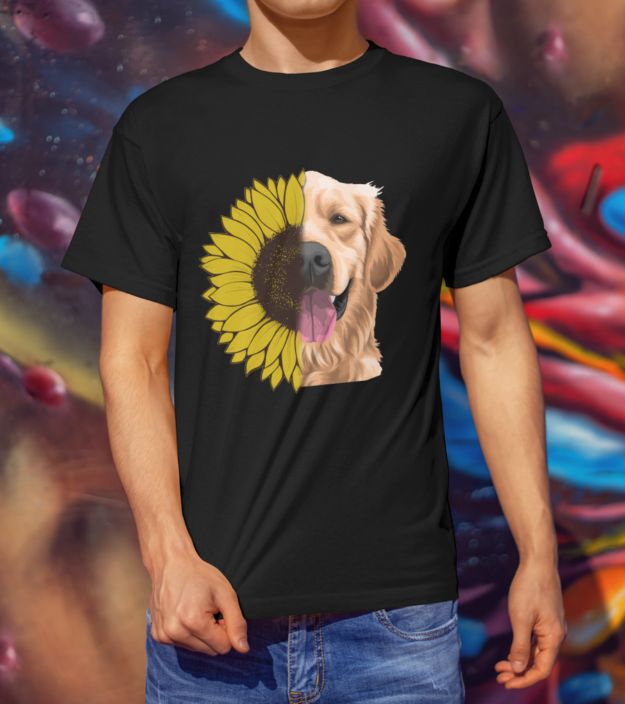 Golden Retriever Half Sunflower Face T-Shirt