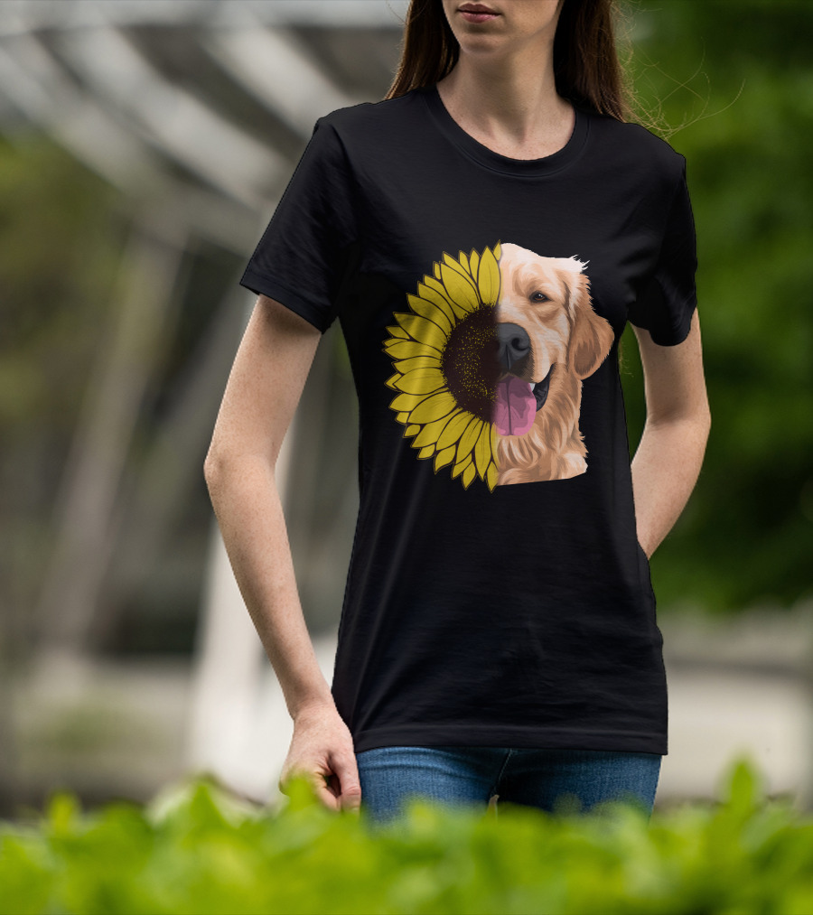Golden Retriever Half Sunflower Face T-Shirt