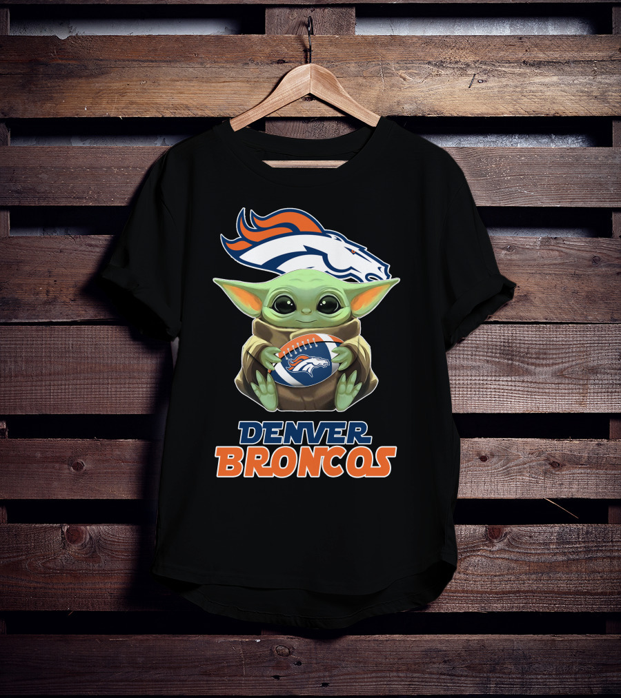 Denver Broncos Baby Yoda Football T-Shirt