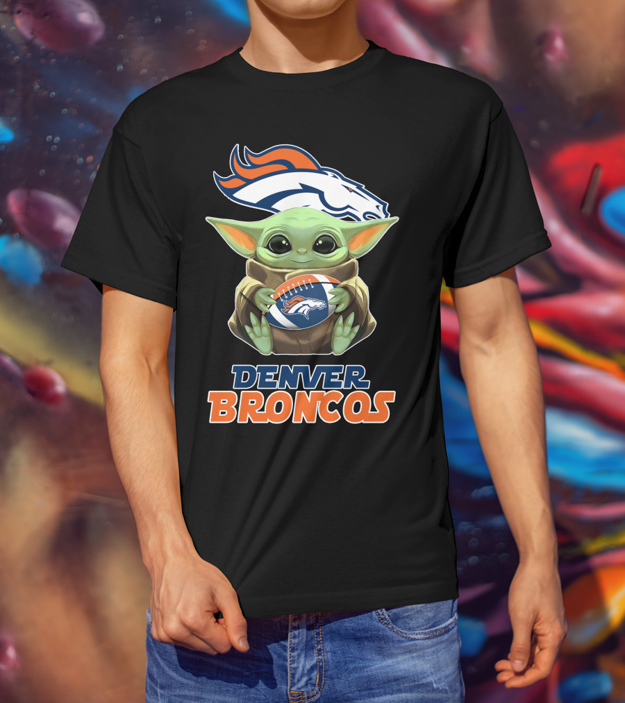 Denver Broncos Baby Yoda Football T-Shirt