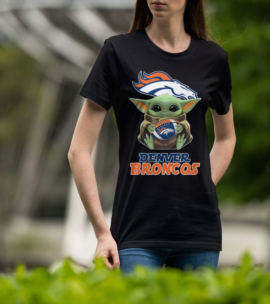 Denver Broncos Baby Yoda Football T-Shirt