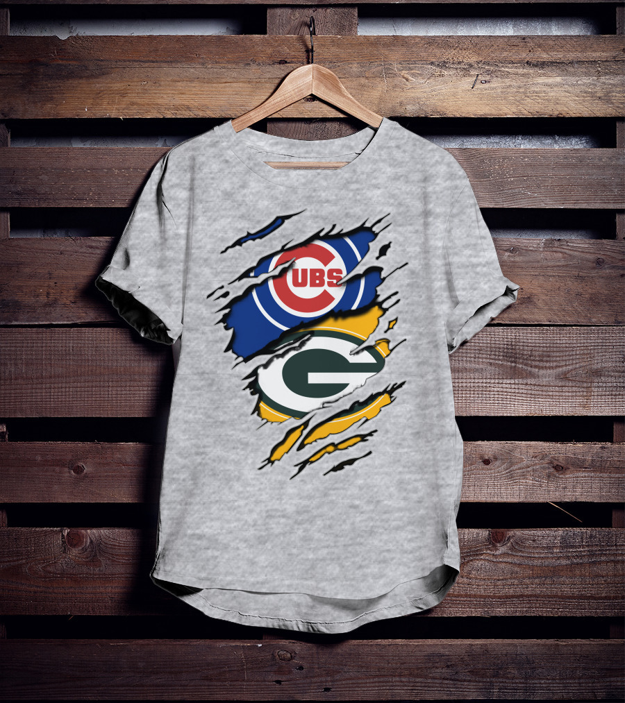 Cubs Packers Torn Logo Crossover T-Shirt