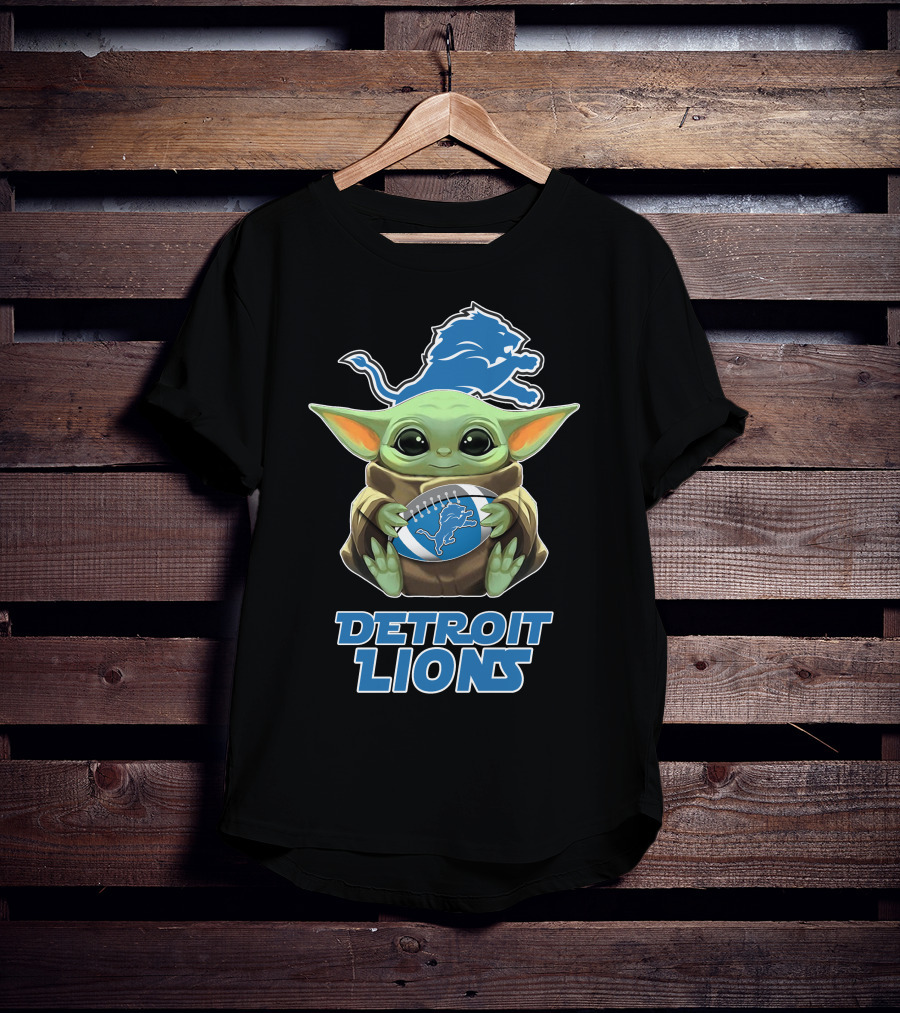 Detroit Lions Baby Yoda Football Fanart T-Shirt