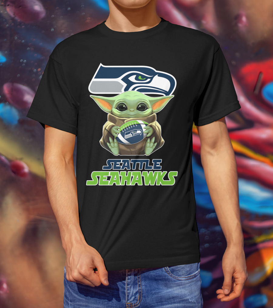 Seattle Seahawks Baby Yoda Football T-Shirt