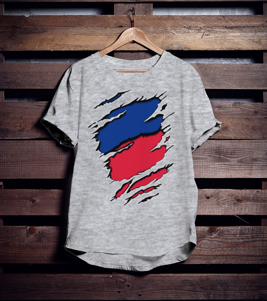 Chie Roy Blue And Red Torn Claw Scratches T-Shirt