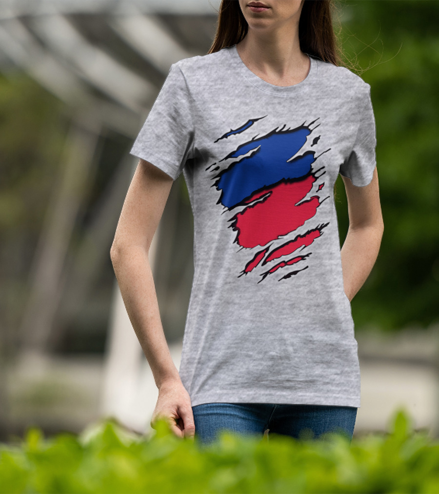 Chie Roy Blue And Red Torn Claw Scratches T-Shirt