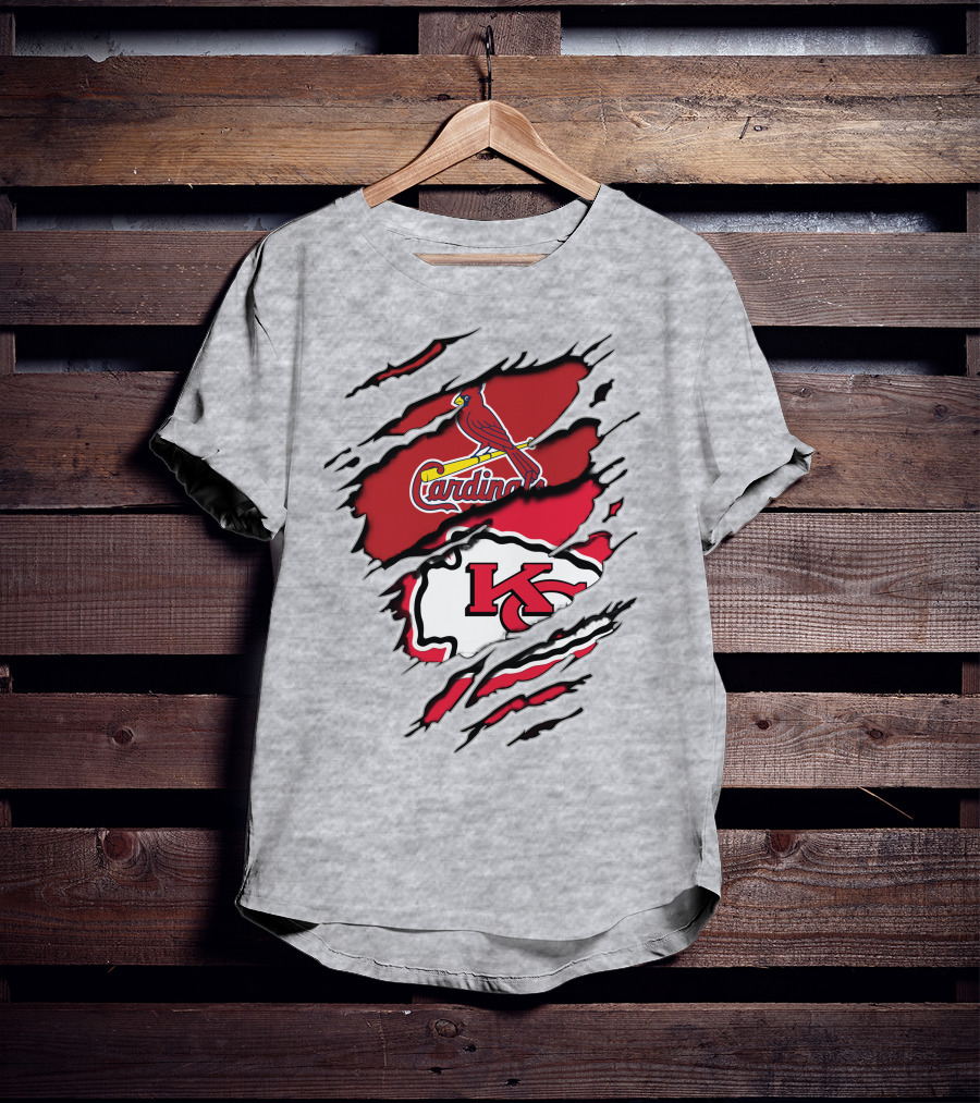 Cardinals And Chiefs Logo Rip T-Shirt
