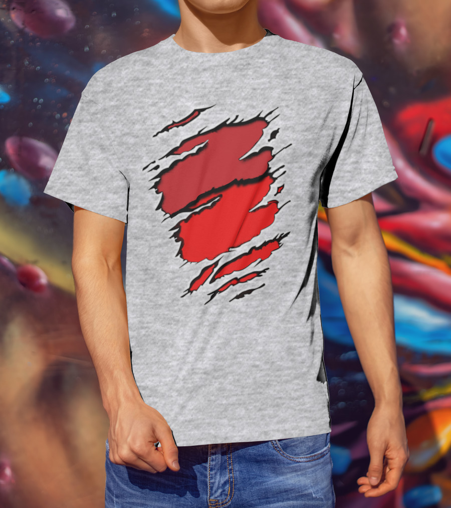 Chie-Car Red Ripped Claw Marks T-Shirt