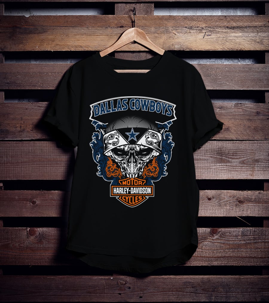 Dallas Cowboys Harley Davidson Motorcycle Skull T-Shirt