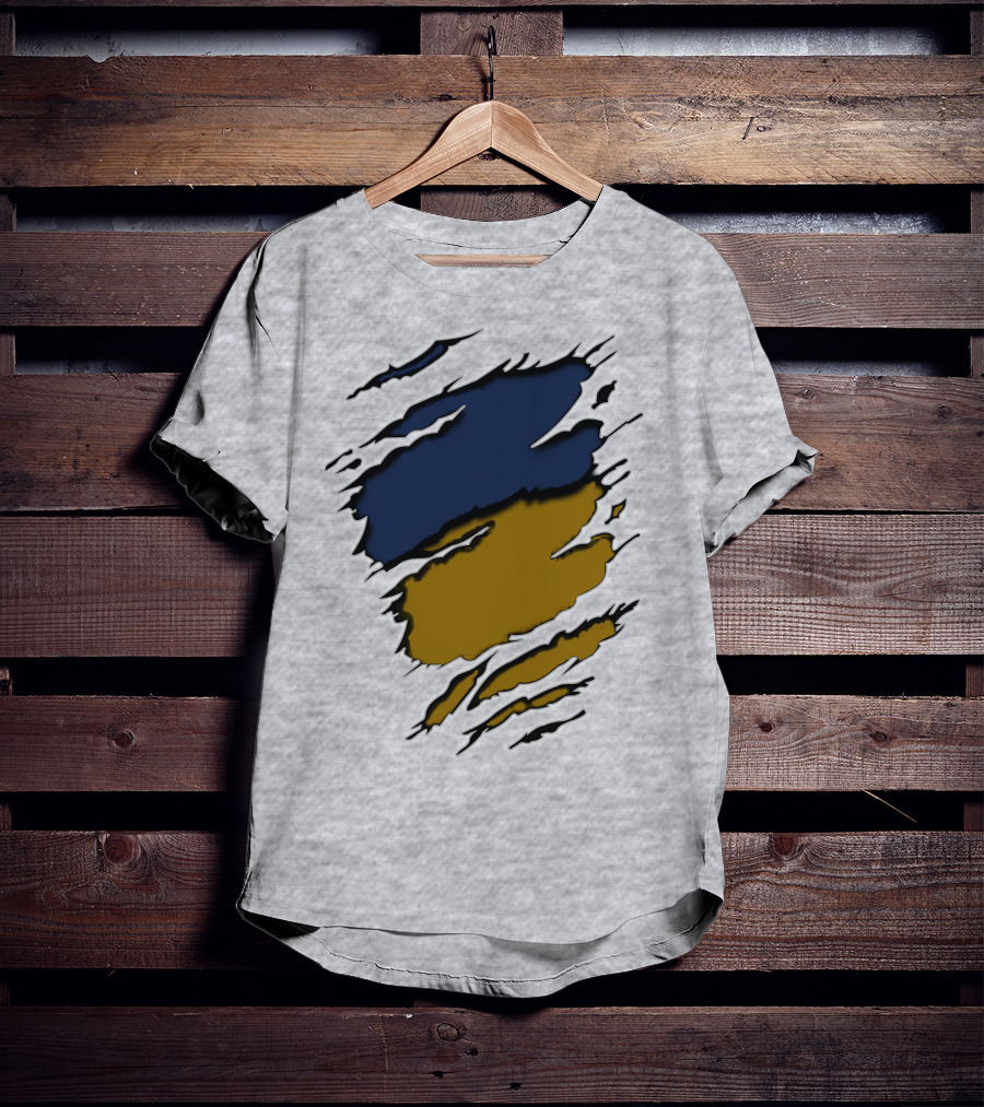 Sain-Yan Blue And Gold Torn Claw Marks T-Shirt