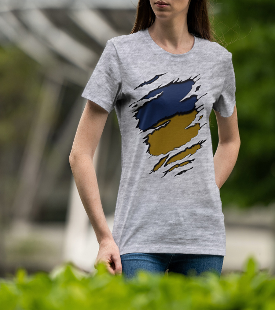Sain-Yan Blue And Gold Torn Claw Marks T-Shirt