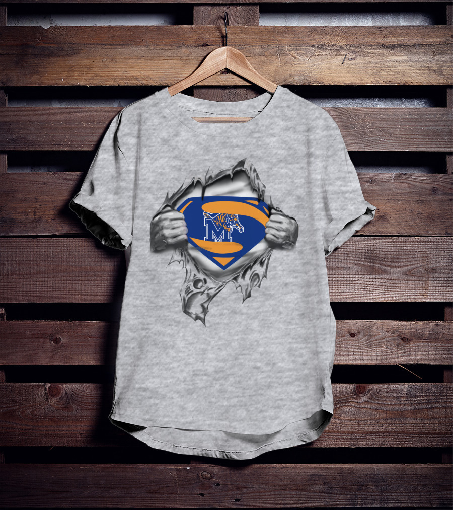 Memphis Tigers Superhero Shield M Logo Torn Reveal T-Shirt