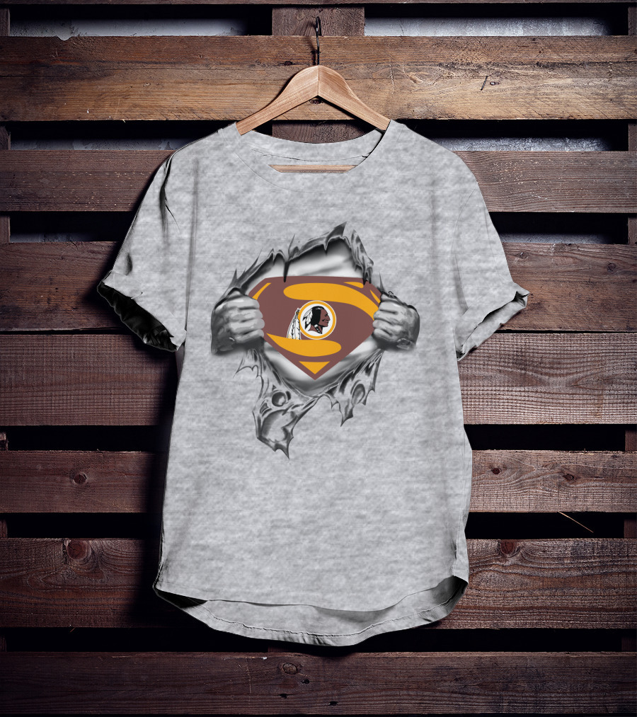 Superman Redskins Logo Emblem Ripped Chest T-Shirt