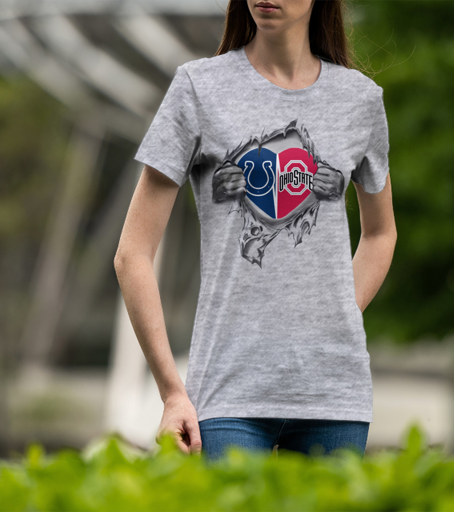 Colts Ohio State Heart Split Logo Tear T-Shirt