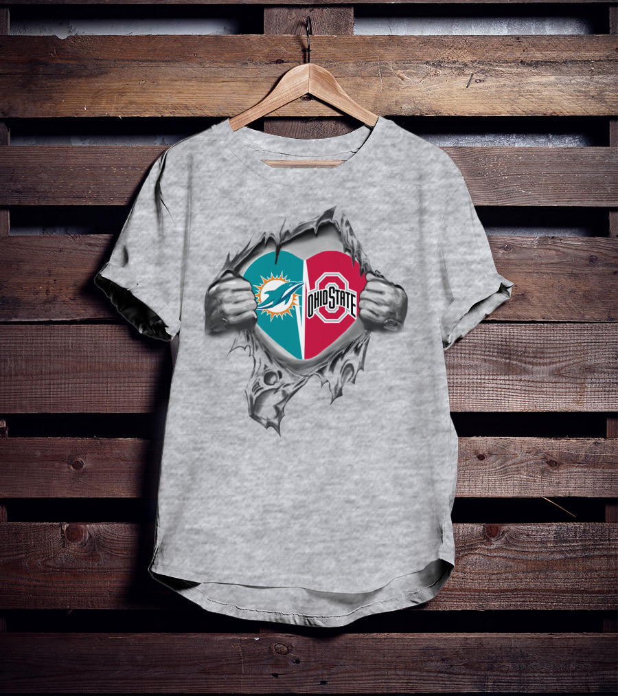 Miami Dolphins And Ohio State Buckeyes Fan Heart T-Shirt