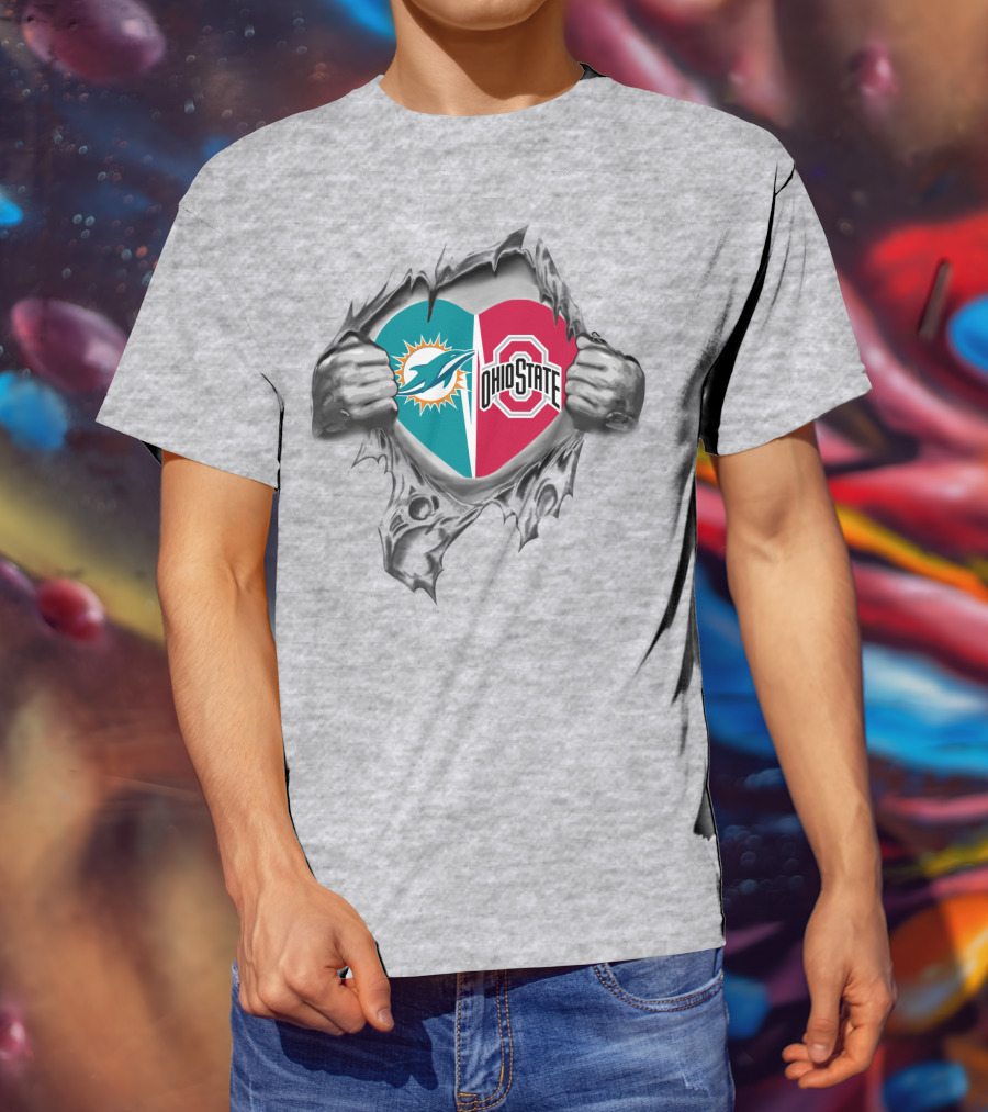 Miami Dolphins And Ohio State Buckeyes Fan Heart T-Shirt