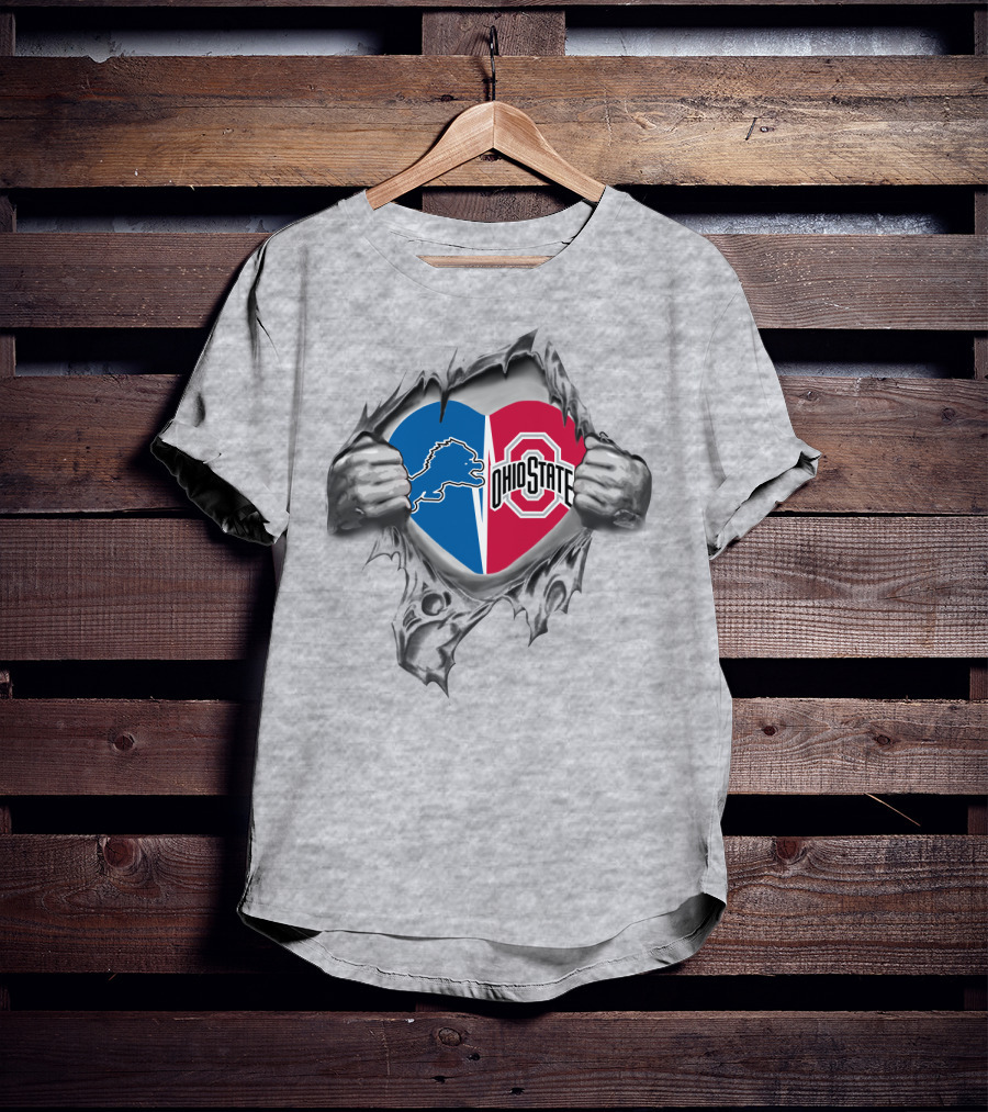 Detroit Lions Ohio State Buckeyes Heart Torn Gray T-Shirt