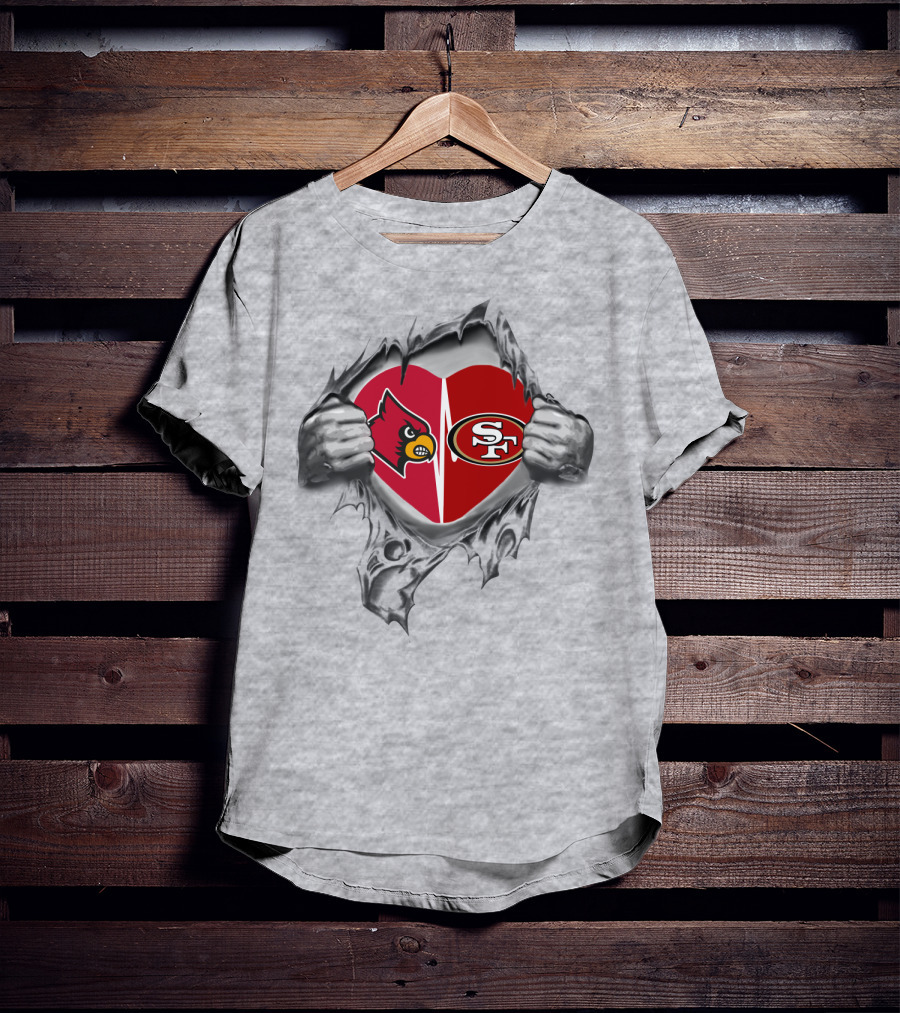 49Ers SF Cardinals Heart Rip T-Shirt