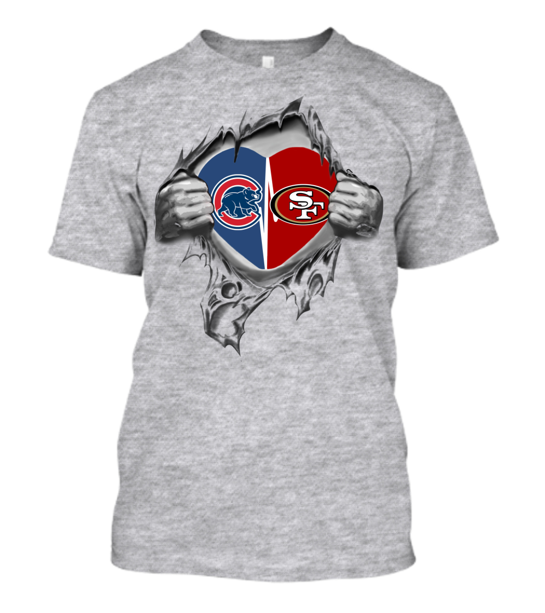 Chicago Cubs San Francisco 49ers Heart Logo Split Tear T-Shirt