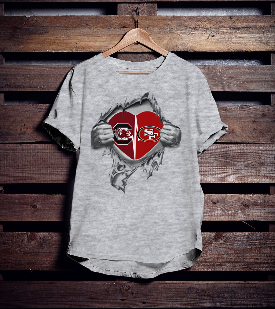 49Ers Gamecocks Heart Design With South Carolina And San Francisco T-Shirt