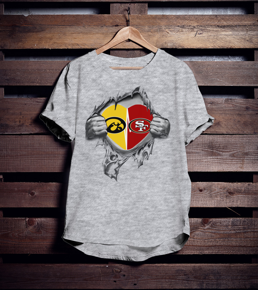 San Francisco 49ers Iowa Hawkeyes Heart Tear Mascot T-Shirt