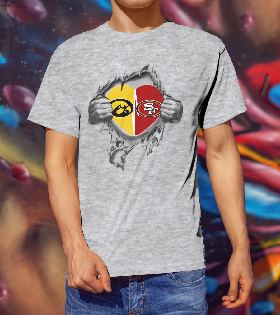 San Francisco 49ers Iowa Hawkeyes Heart Tear Mascot T-Shirt