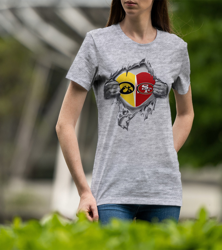 San Francisco 49ers Iowa Hawkeyes Heart Tear Mascot T-Shirt
