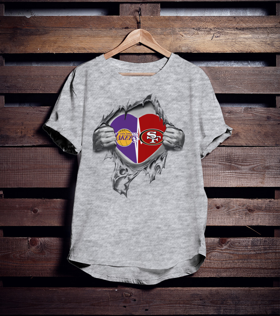Los Angeles Lakers San Francisco 49ers Heart Logo Rip T-Shirt