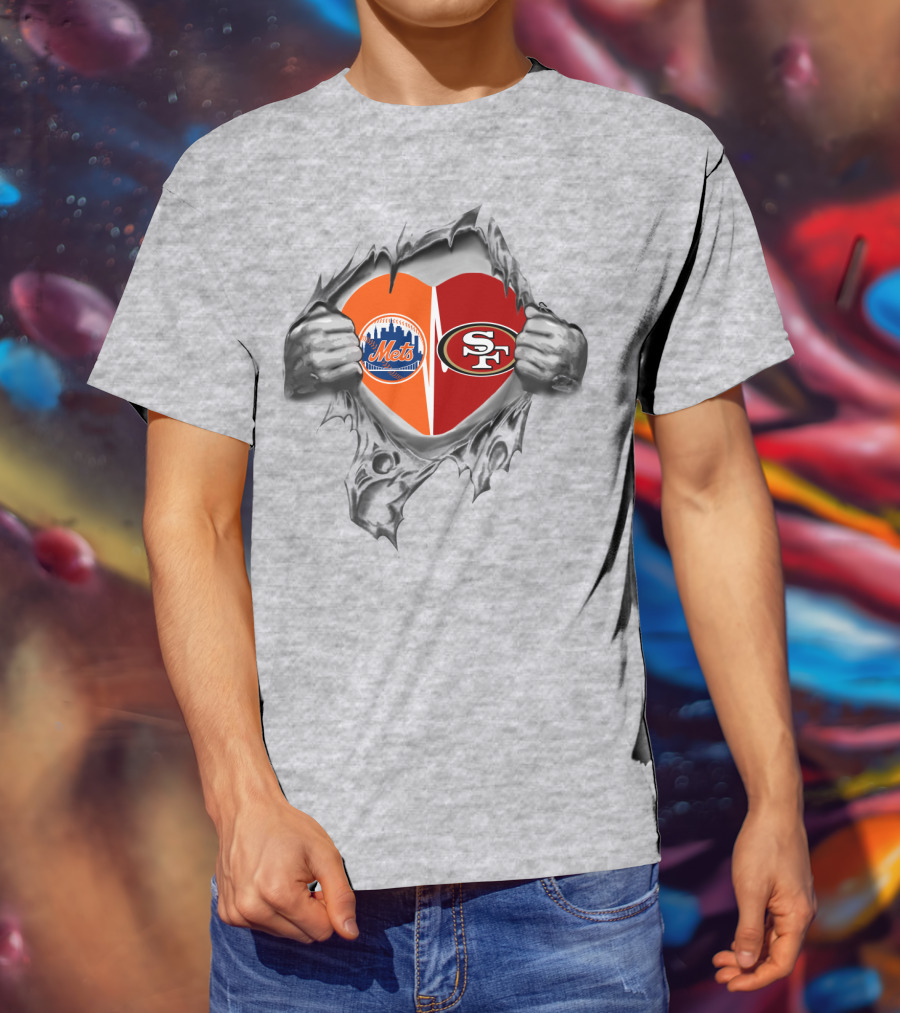 49Ers Mets Heart Logo Showing Fan Allegiance T-Shirt