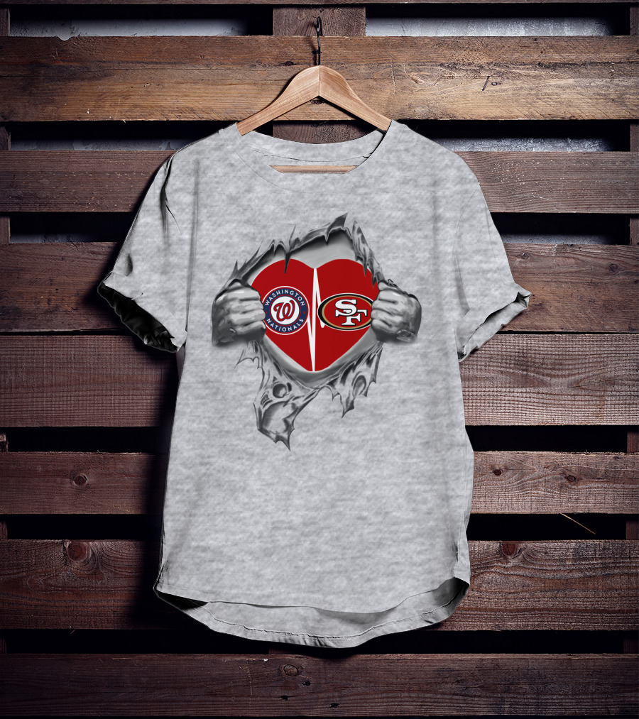 Washington Nationals San Francisco 49Ers Heart Rip T-Shirt