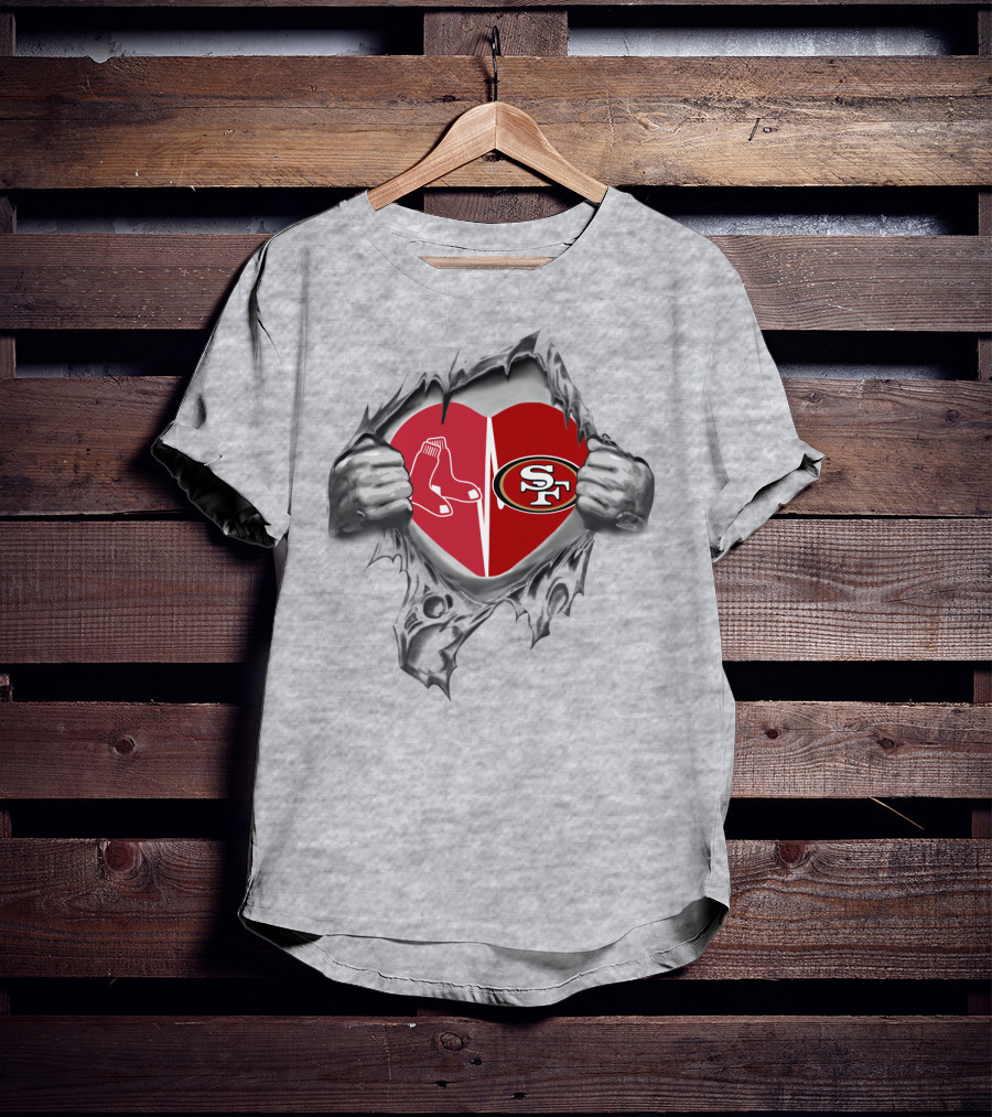 49Ers Redsox Heartbeat Logo Fusion T-Shirt