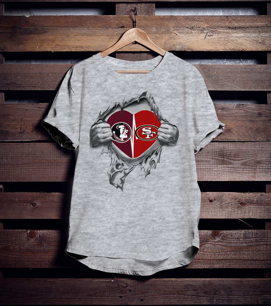 Sf 49ers And Florida State Seminoles Heart T-Shirt