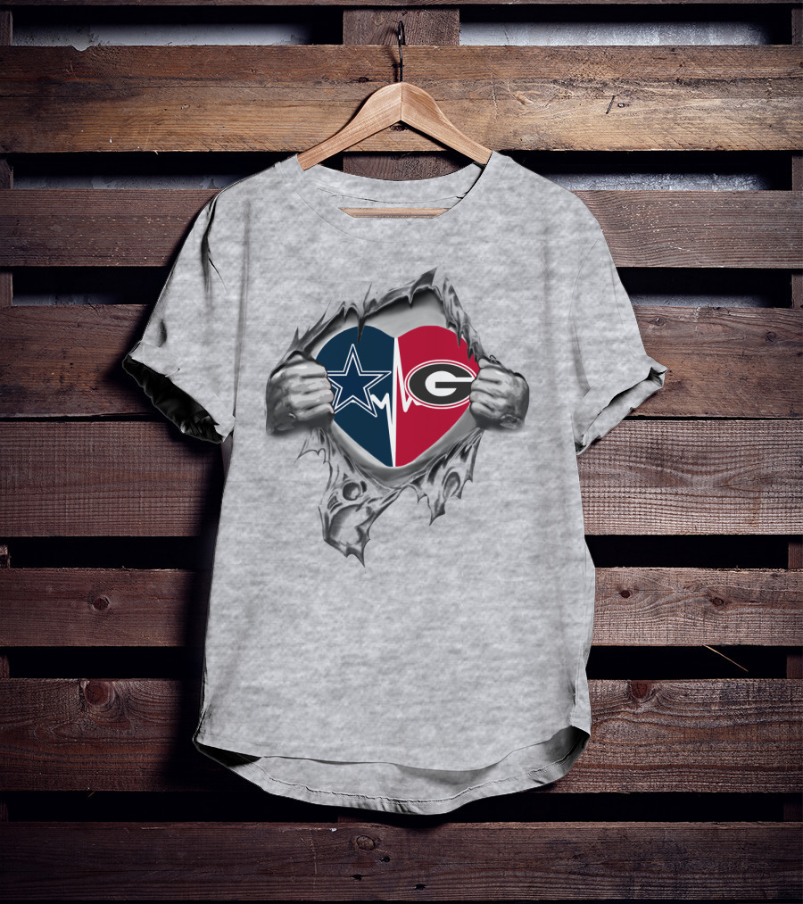 Cowboys Georgia Bulldogs Heartbeat Dual Logo Fan Love T-Shirt