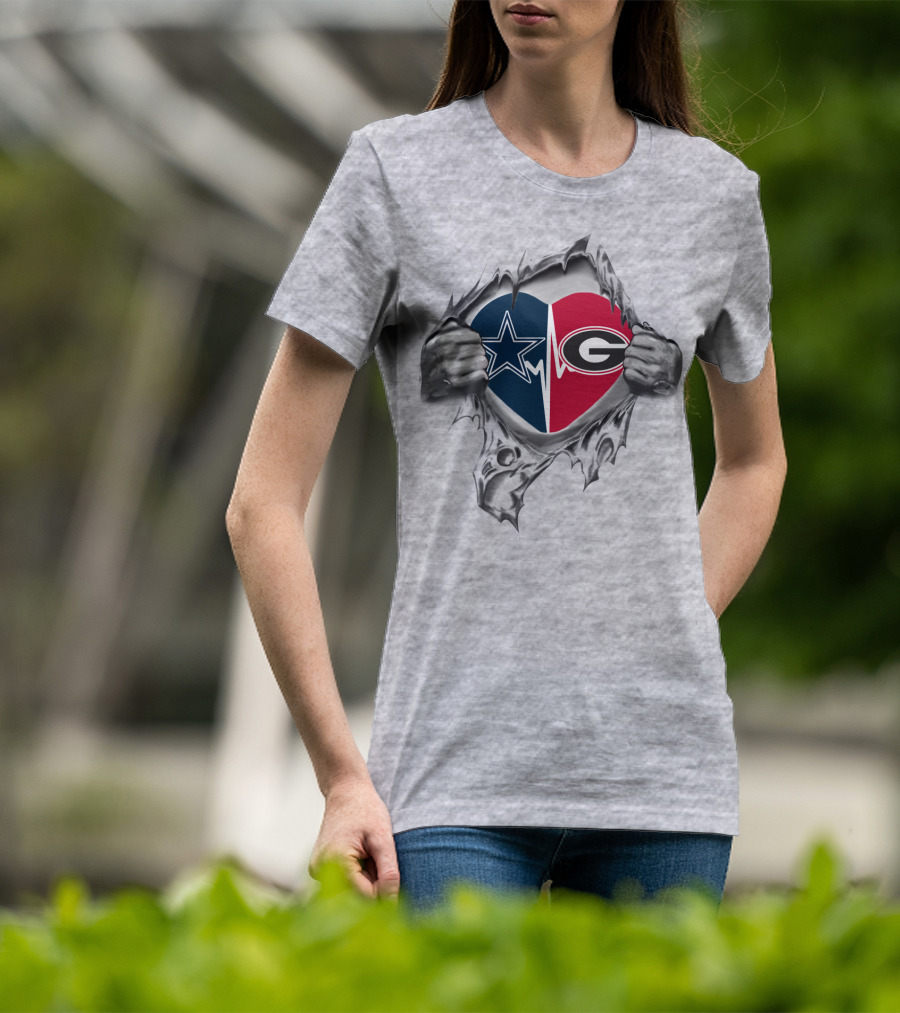Cowboys Georgia Bulldogs Heartbeat Dual Logo Fan Love T-Shirt
